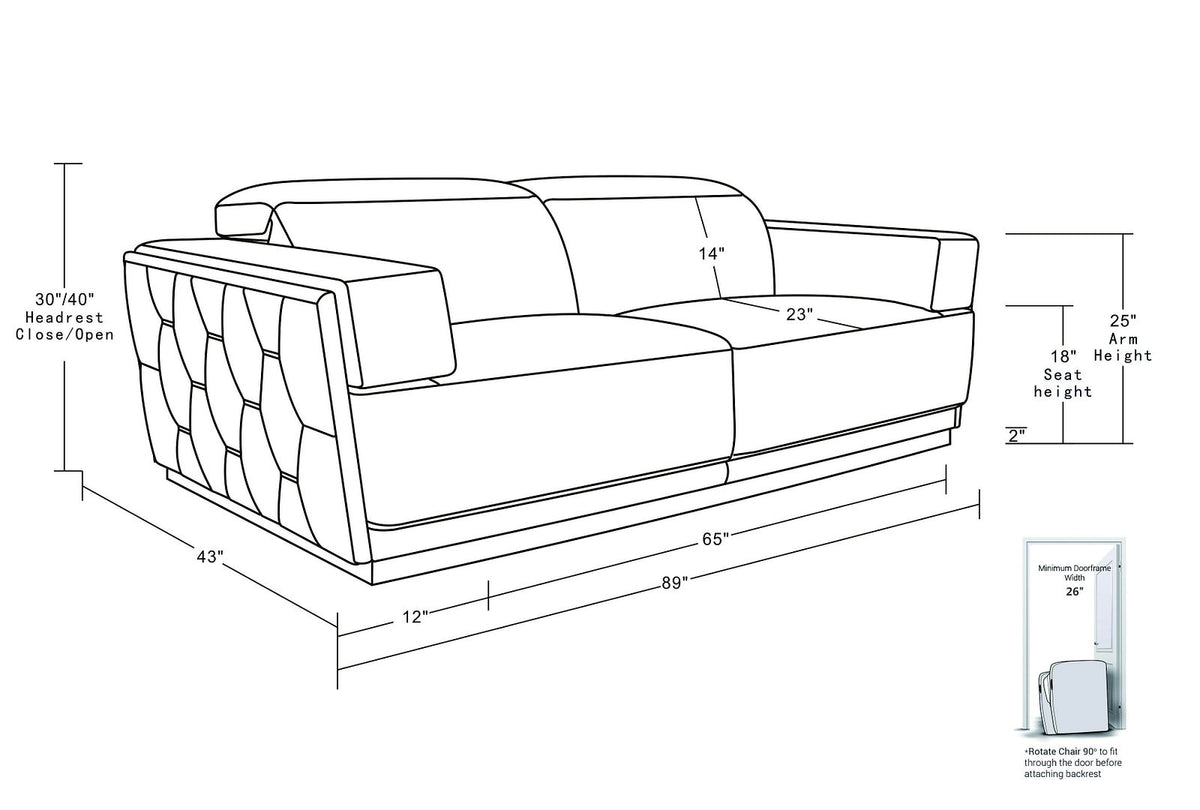 1111 Divanitalia Sofa with Adjustable Headrest in Top-grain Italian Leather - Cream - SKU 1111-BEIGE-S - view 12