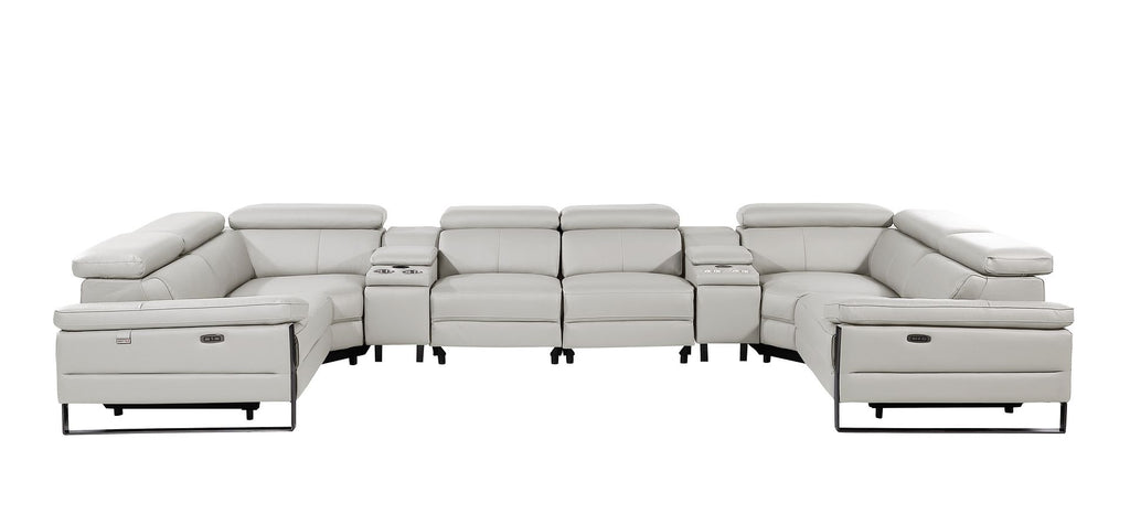 1246 Divanitalia 8-Piece U-Shaped Modular Power Reclining Sectional Sofa with 4 Power Recliners and Power Headrests - Top Grain Italian Leather