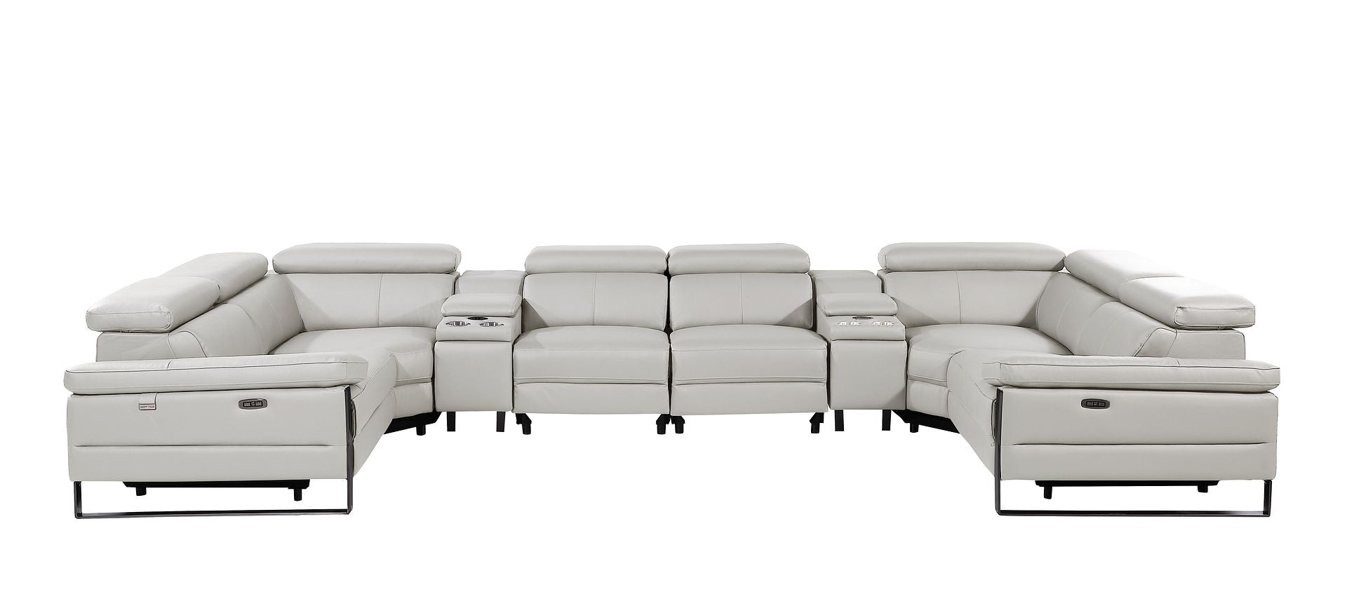 1246 Divanitalia 8-Piece U-Shaped Modular Power Reclining Sectional Sofa with 4 Power Recliners and Power Headrests - Top Grain Italian Leather