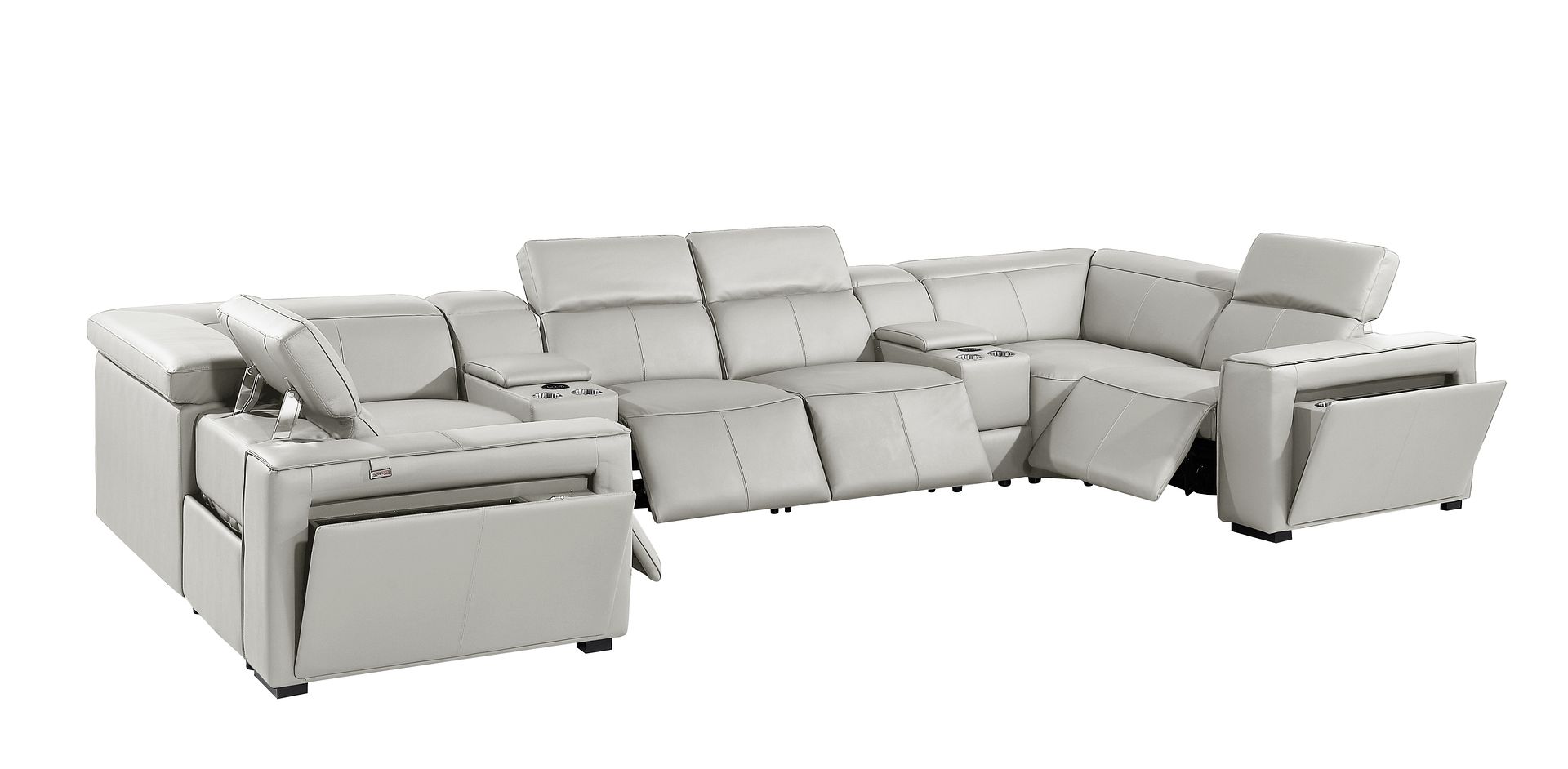 1224 Divanitalia 8-Piece U-Shaped Sectional Sofa in Top Grain Italian Leather with 4 Power Recliners & Power Headrests