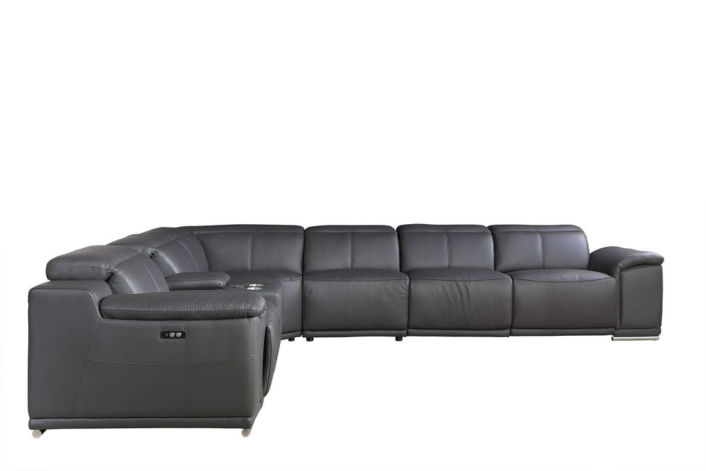 9762 Divanitalia 8-Piece L-Shaped Top Grain Italian Leather Sectional Sofa with 3 Power Recliners