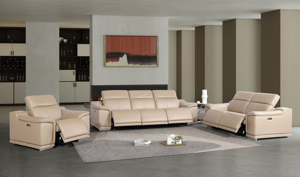 2679 Power Reclining Sofa, Loveseat & Chair Set in Genuine Leather - 6 Recliners - Beige - SKU 2679-BEIGE-6.6-HT-3PC - view 2