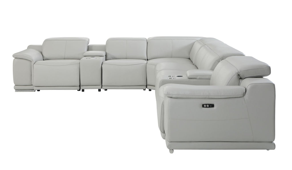 9762 Divanitalia 8-Piece L-Shaped Top Grain Italian Leather Sectional Sofa with 3 Power Recliners