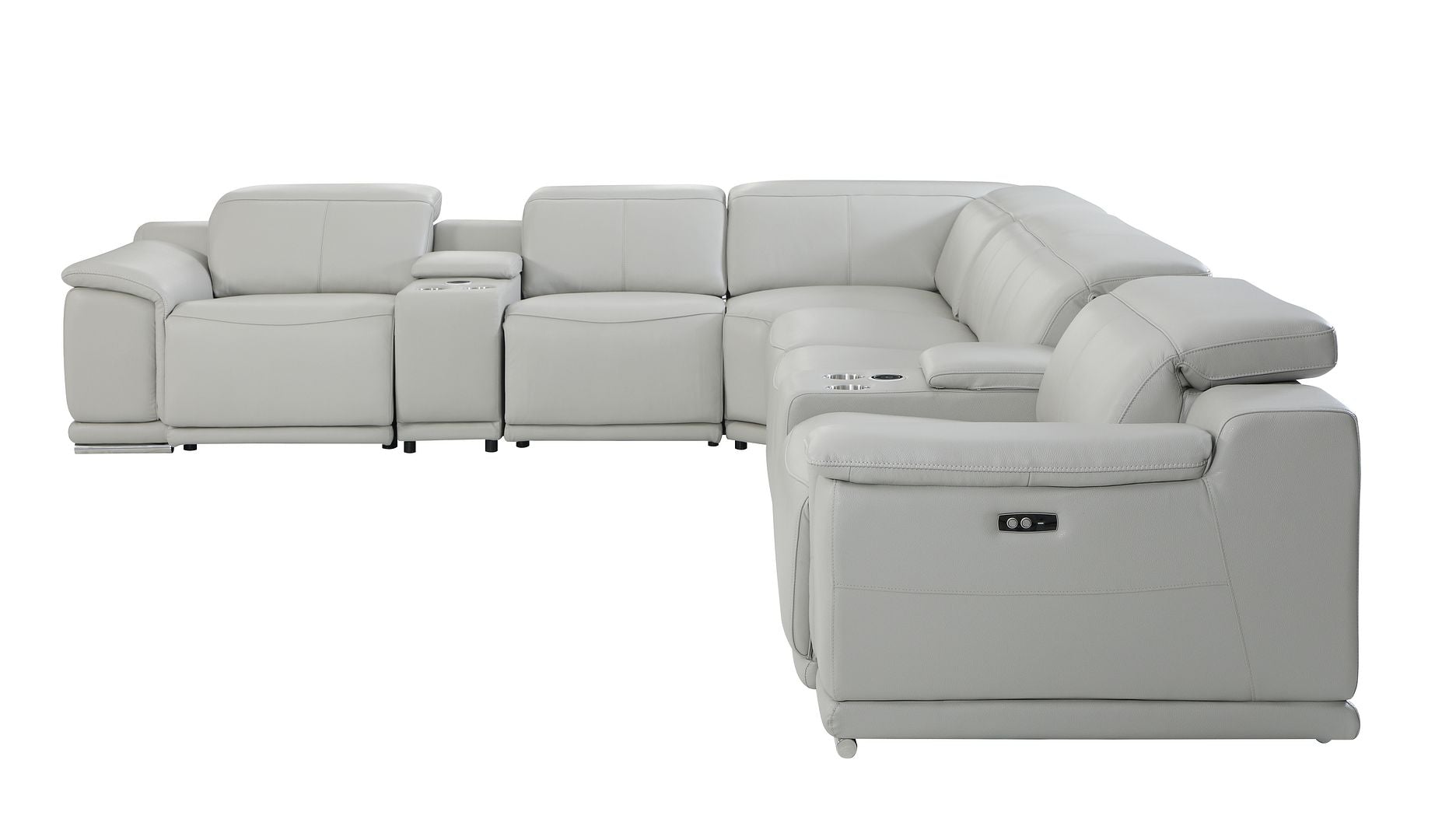9762 Divanitalia 8-Piece L-Shaped Top Grain Italian Leather Sectional Sofa with 3 Power Recliners