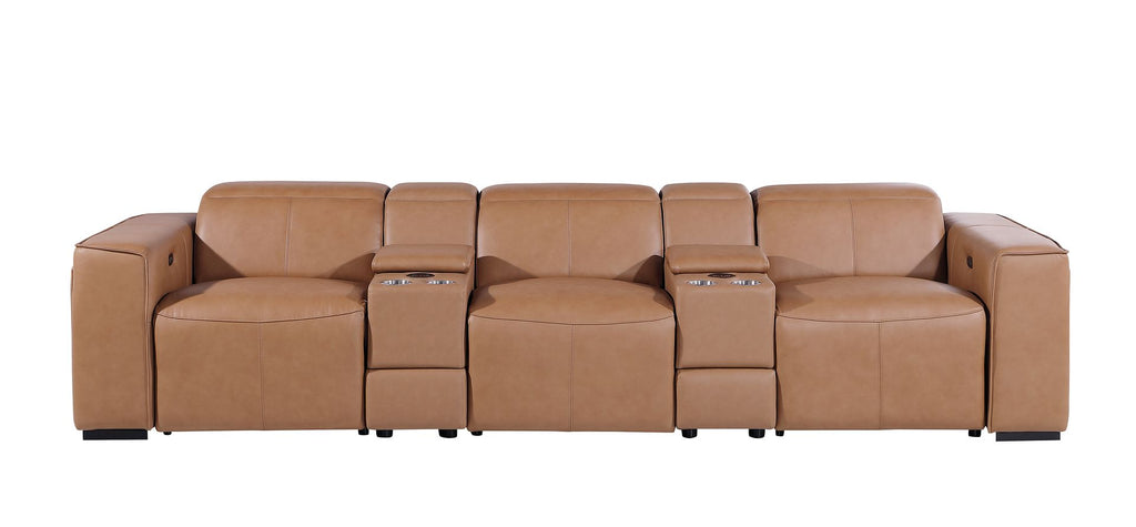 1224 Divanitalia 5-Piece Modular Power Reclining Sofa in Top Grain Italian Leather with 3 Power Recliners & Power Headrests - Cognac - SKU 1224-COGNAC-5.3-HT - view 3