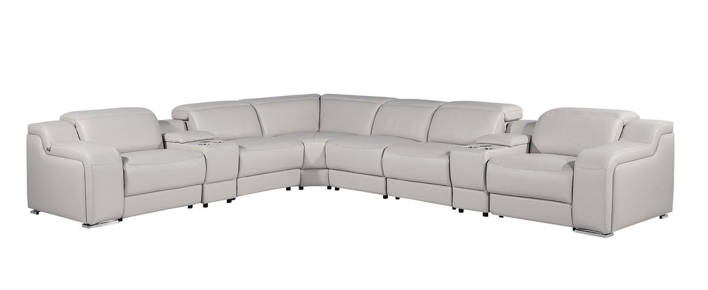 1116 Divanitalia 8-Piece L-Shaped Sectional Sofa in Top Grain Italian Leather with 3 Power Recliners & Power Headrests - Light Grey - SKU 1116-LT-GREY-8PC-3PWR-SECTIONAL- GROUP - view 2