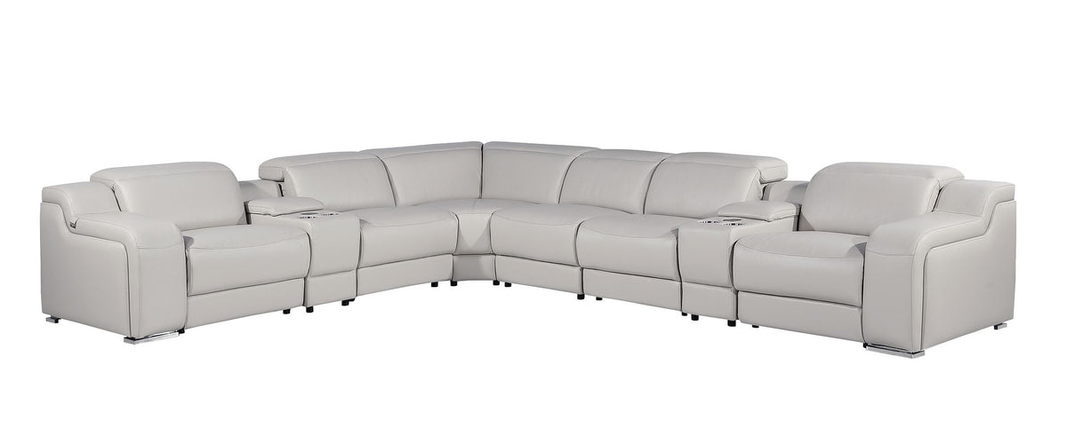 1116 Divanitalia 8-Piece L-Shaped Sectional Sofa in Top Grain Italian Leather with 3 Power Recliners & Power Headrests - Light Grey - SKU 1116-LT-GREY-8PC-3PWR-SECTIONAL- GROUP - view 2