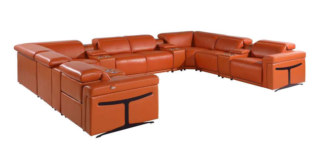 1126 Divanitalia 12-Piece U-Shaped Sectional Sofa in Top Grain Italian Leather with 4 Power Recliners & Power Headrests - Camel - SKU 1126-CAMEL-12PC-4PWR-U-SECTIONAL-GROUP - view 4