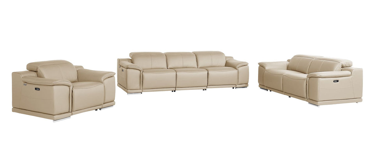 9762 Divanitalia 6-Piece Modular Power Reclining Sofa, Loveseat and Chair Set with 5 Power Recliners in Top Grain Italian Leather - Beige - SKU 9762-BEIGE-6.5-HT-3PC - view 3
