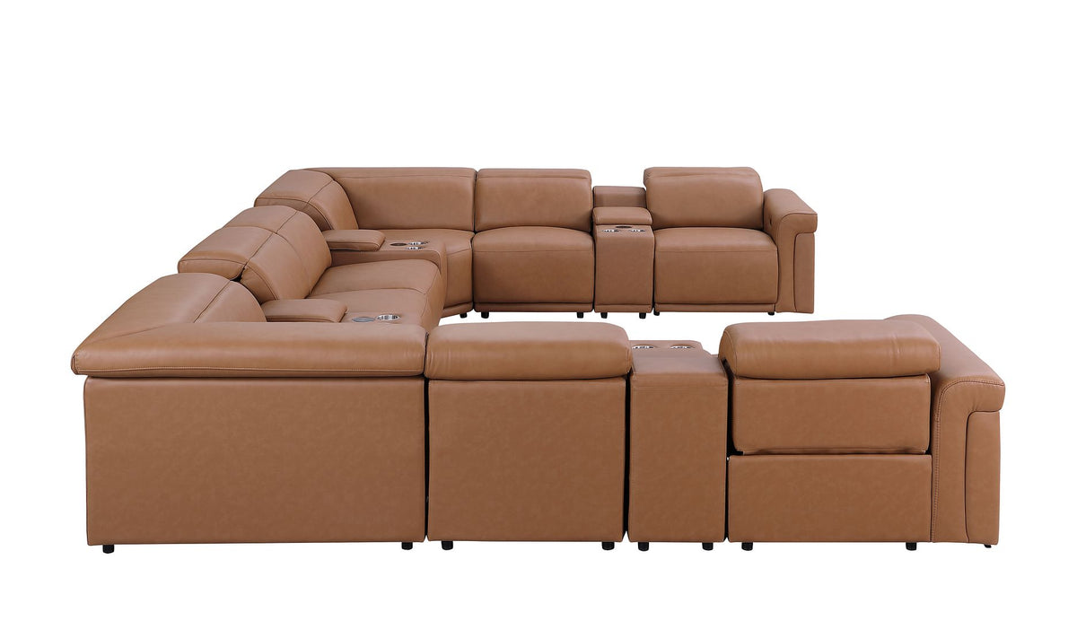 1126 Divanitalia 12-Piece U-Shaped Sectional Sofa in Top Grain Italian Leather with 4 Power Recliners & Power Headrests - Cognac - SKU 1126-COGNAC-12PC-4PWR-U-SECTIONAL-GROUP - view 6