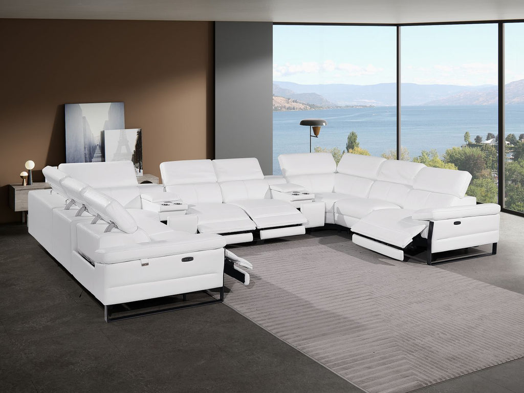 1246 Divanitalia 10-Piece U-Shaped Modular Power Reclining Sectional Sofa with 4 Power Recliners and Power Headrests - Top Grain Italian Leather