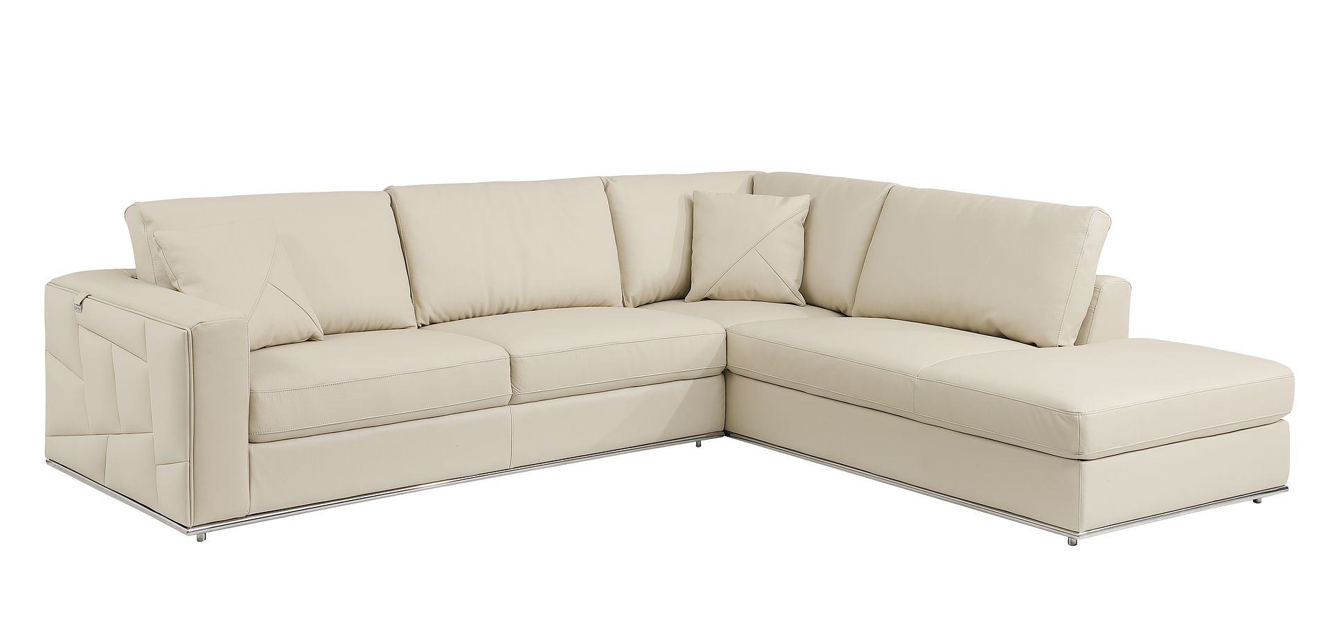 998 Divanitalia Cream Right Arm Facing Sectional Sofa in Top-grain Italian Leather - Beige - SKU 998-Sectional-RAF-CHAISE-CREAM - view 3