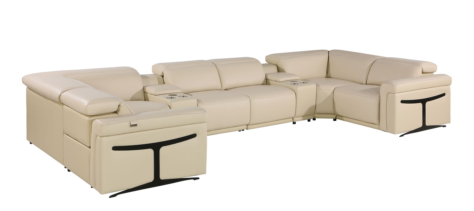1126 Divanitalia 8-Piece U-Shaped Sectional Sofa in Top Grain Italian Leather with 4 Power Recliners & Power Headrests