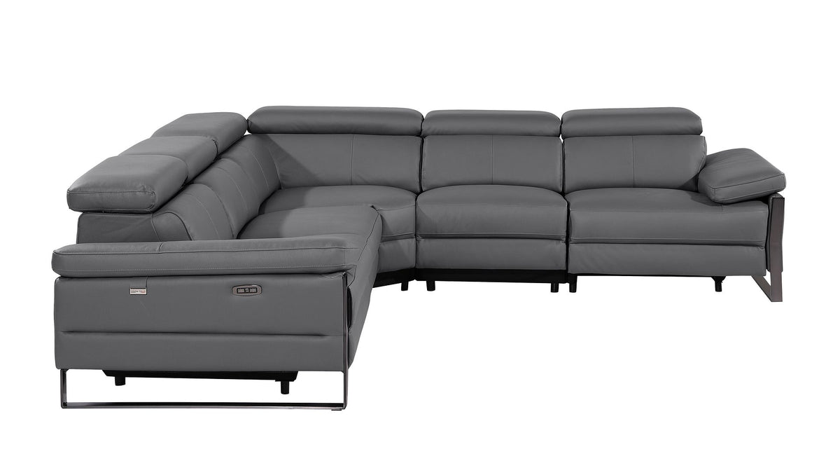 1246 Divanitalia 5-Piece L-Shaped Modular Power Reclining Sectional Sofa with Power Headrests - Top Grain Italian Leather - Dark Grey - SKU 1246-DK-GREY-5PC-3PWR-SECTIONAL - view 5