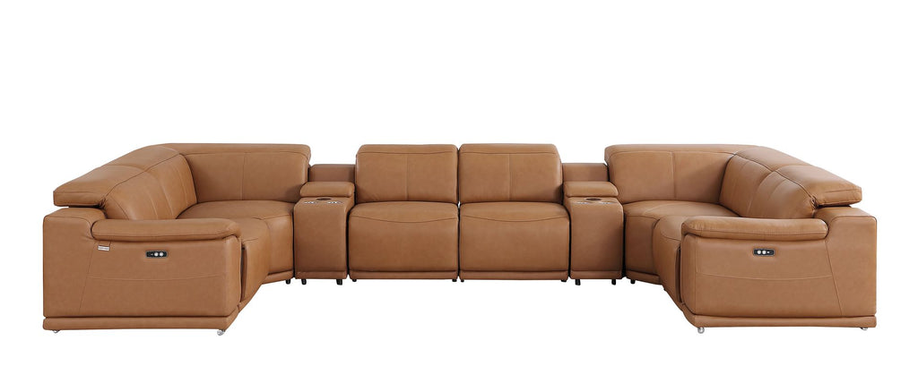 9762 Divanitalia 8-Piece U-Shaped Top Grain Italian Leather Sectional Sofa with 4 Power Recliners