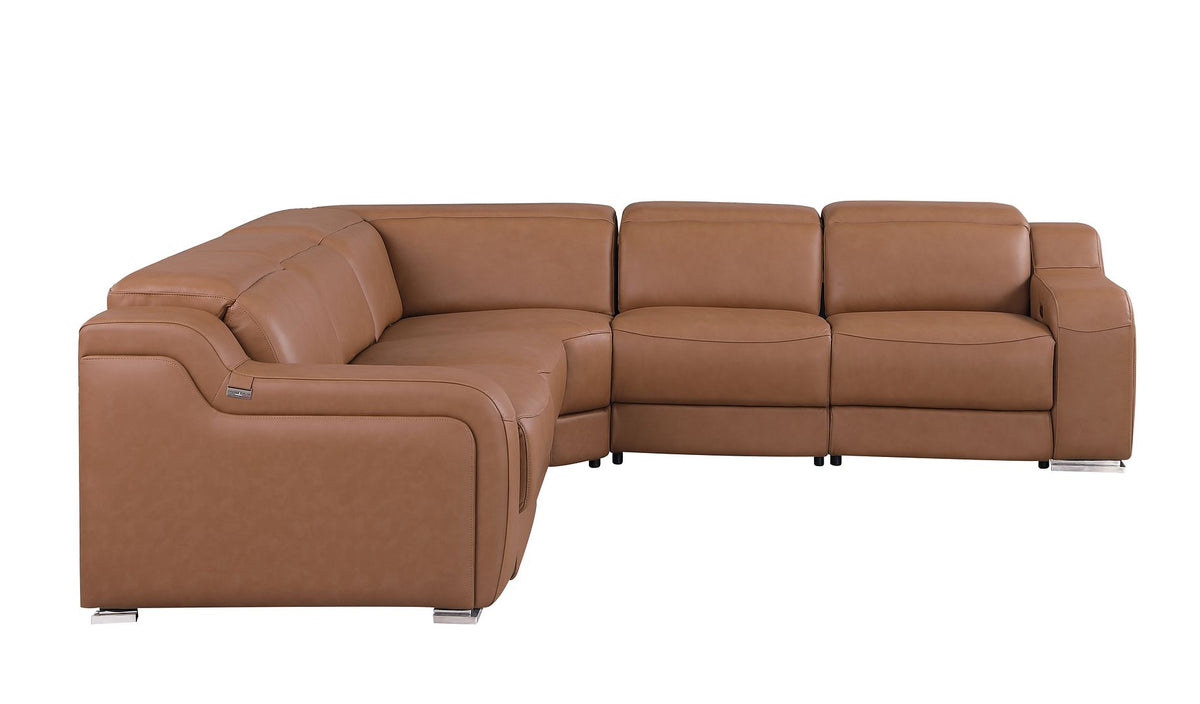 1116 Divanitalia 5-Piece L-Shaped Sectional Sofa in Top Grain Italian Leather with 3 Power Recliners & Power Headrests - Cognac - SKU 1116-COGNAC-5PC-3PWR-SECTIONAL- GROUP - view 5
