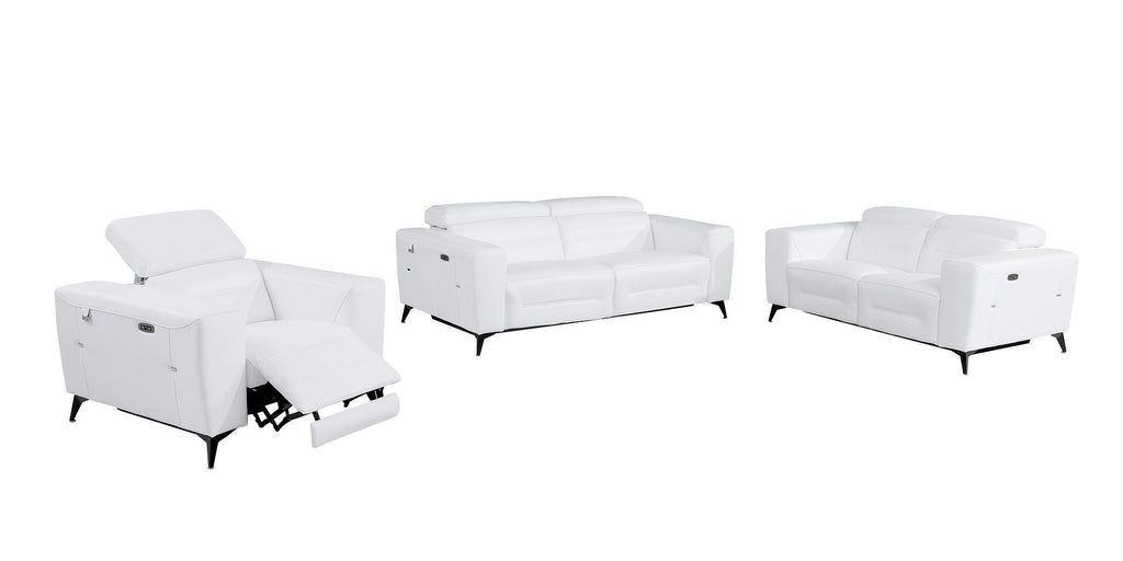 989 Divanitalia Power Reclining 3-Piece Sofa Set with Power Headrest in Top-grain Italian Leather - White - SKU 989-WHITE-3PC - view 2