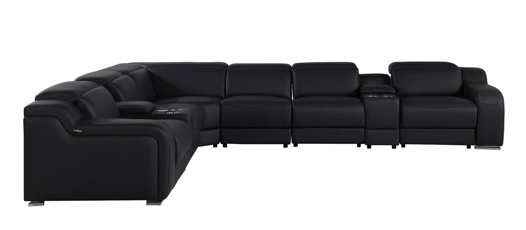 1116 Divanitalia 8-Piece L-Shaped Sectional Sofa in Top Grain Italian Leather with 3 Power Recliners & Power Headrests