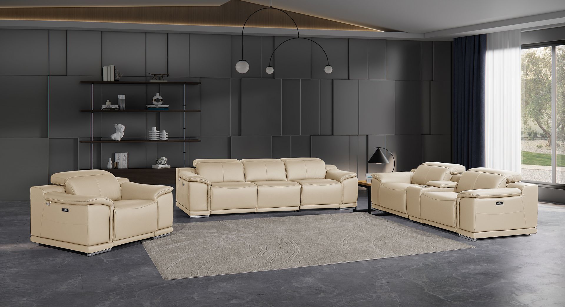 9762 Divanitalia 7-Piece Modular Power Reclining Sofa, Loveseat and Chair Set with 5 Power Recliners in Top Grain Italian Leather - Beige