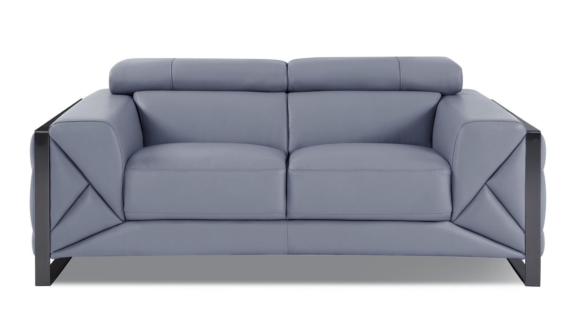 903 Divanitalia Loveseat with Adjustable Headrest in Top-grain Italian Leather - Light Blue