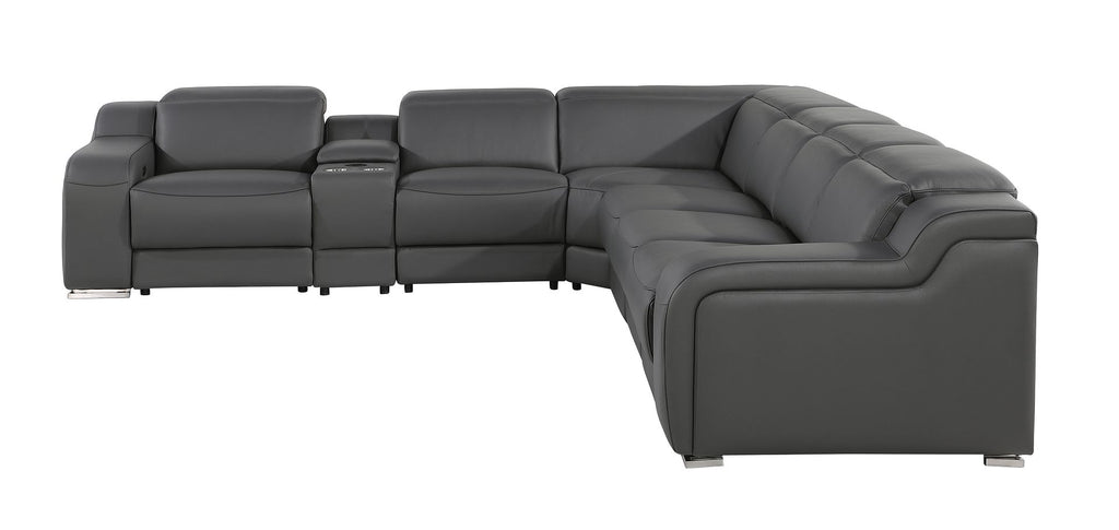 1116 Divanitalia 7-Piece L-Shaped Sectional Sofa in Top Grain Italian Leather with 3 Power Recliners & Power Headrests - Dark Grey - SKU 1116-DK-GREY-7PC-3PWR-SECTIONAL- GROUP - view 4