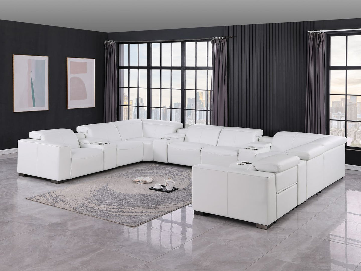 1208 12 Piece U-Shaped Leather Sectional Sofa with 4 Power Recliners & Power Headrest - White - SKU 1208-WHITE-12PC-4PWR-U-SECTIONAL-GROUP
