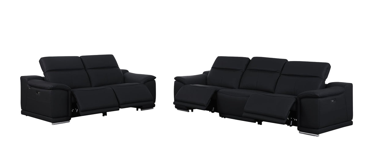 9762 Divanitalia 5-Piece Modular Power Reclining Sofa and Loveseat Set with 5 Power Recliners in Top Grain Italian Leather - Black - SKU 9762-BLACK-5.4-HT-2PC - view 4