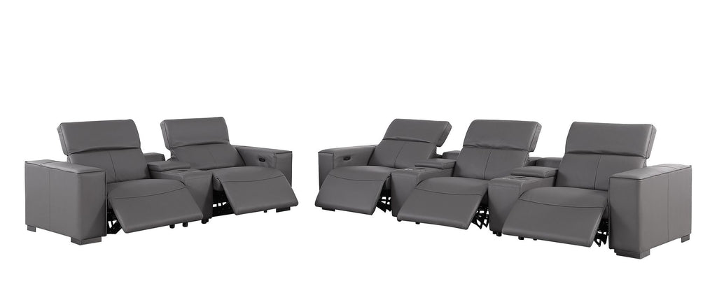 1208 Modular Leather Sofa & Loveseat with 6 Recliners and Power Headrests - Dark Grey - SKU 1208-DK-GREY-8.5-HT - view 5