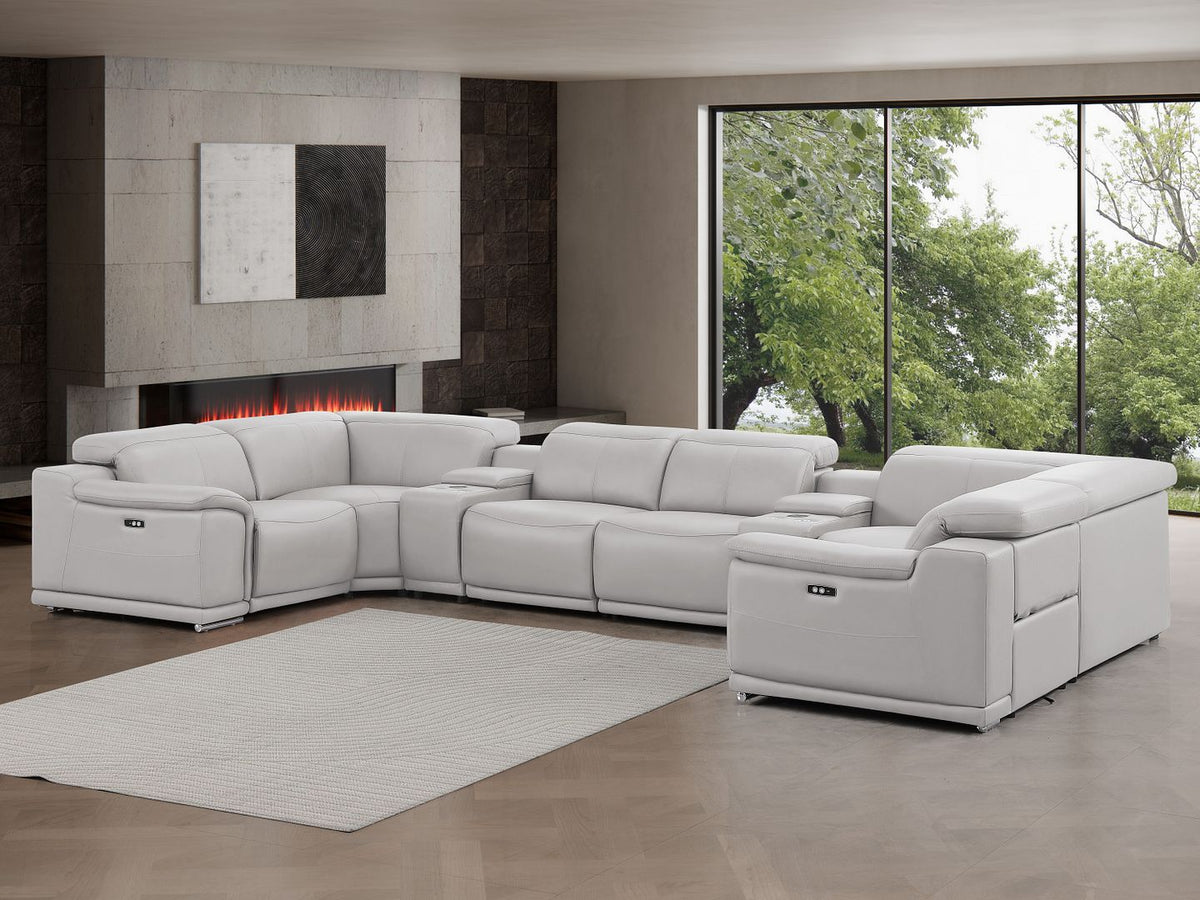 2679 8-Piece U-Shaped Power Reclining Sectional Sofa in Genuine Leather - 2 Recliners - Light Grey - SKU 2679-LT-GRAY-8PC-2PWR-U-SECT