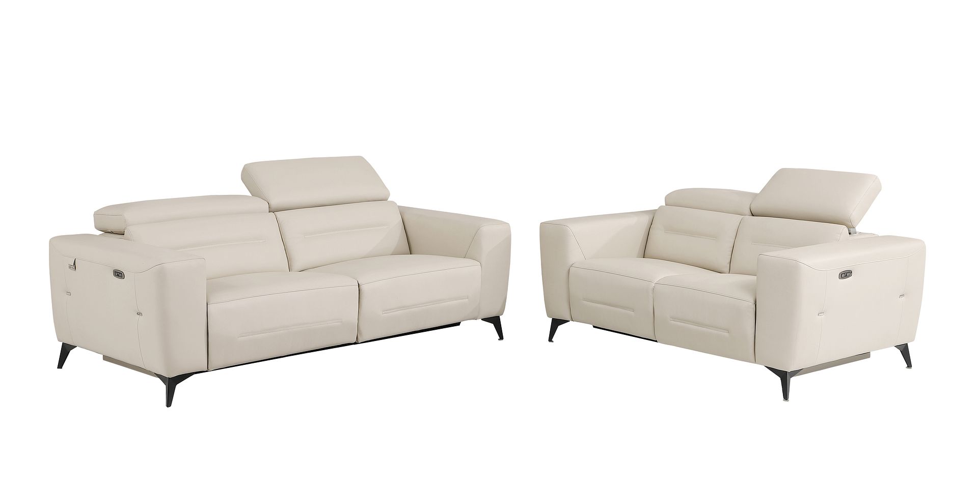 989 Divanitalia Power Reclining 2-Piece Sofa Set with Power Headrest in Top-grain Italian Leather - Beige