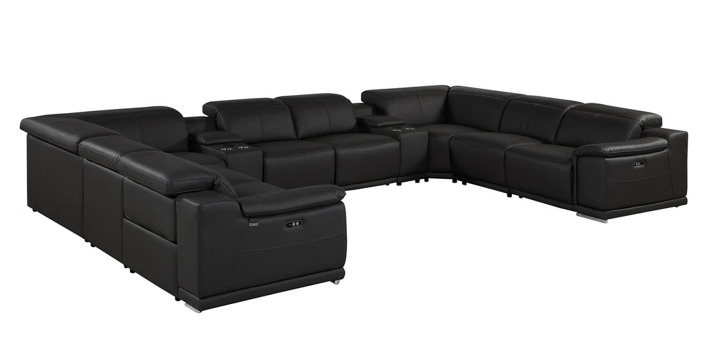 9762 Divanitalia 10-Piece U-Shaped Top Grain Italian Leather Sectional Sofa with 4 Power Recliners