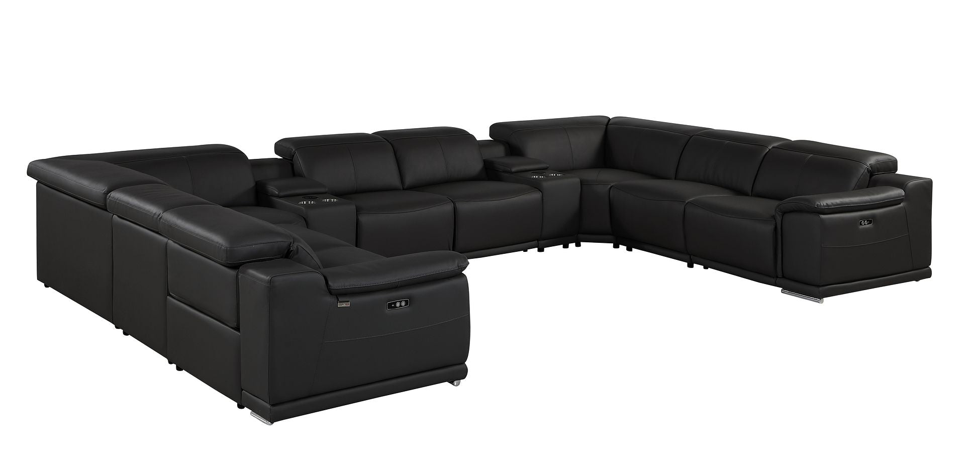 9762 Divanitalia 10-Piece U-Shaped Top Grain Italian Leather Sectional Sofa with 4 Power Recliners