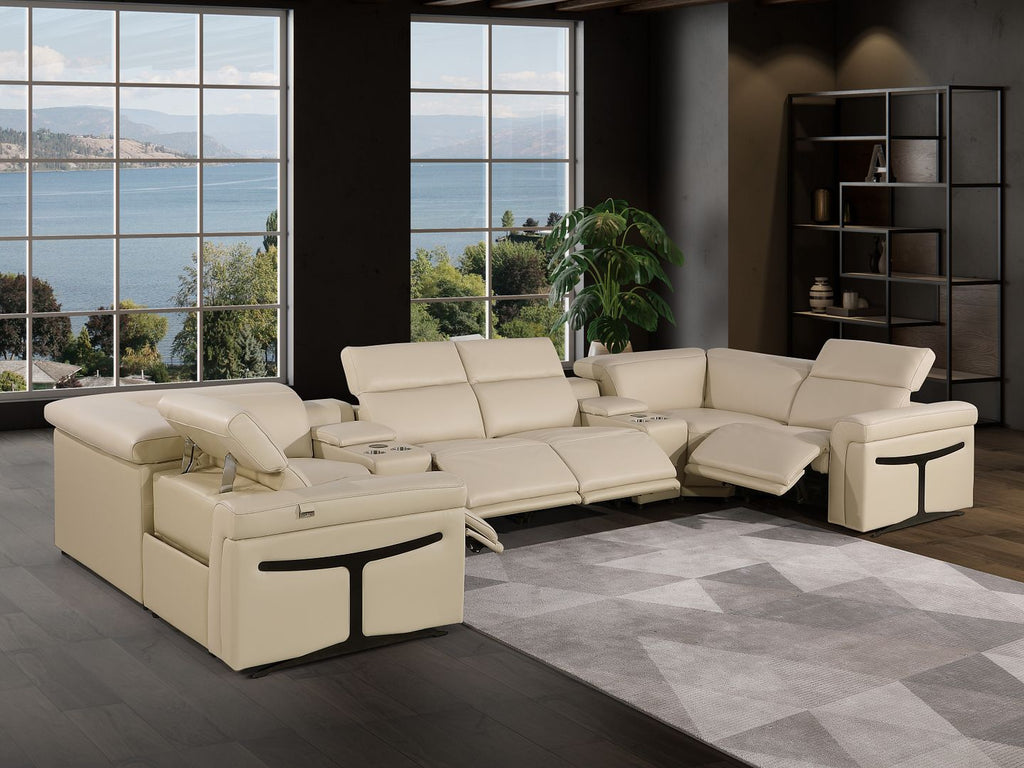 1126 Divanitalia 8-Piece U-Shaped Sectional Sofa in Top Grain Italian Leather with 4 Power Recliners & Power Headrests
