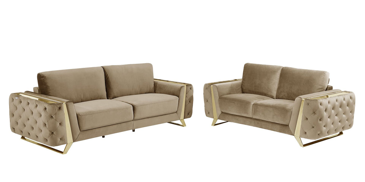 1051 Divanitalia Beige 3-Piece Sofa Set in Velvet Fabric - Cream - SKU 1051-BEIGE-2PC - view 2