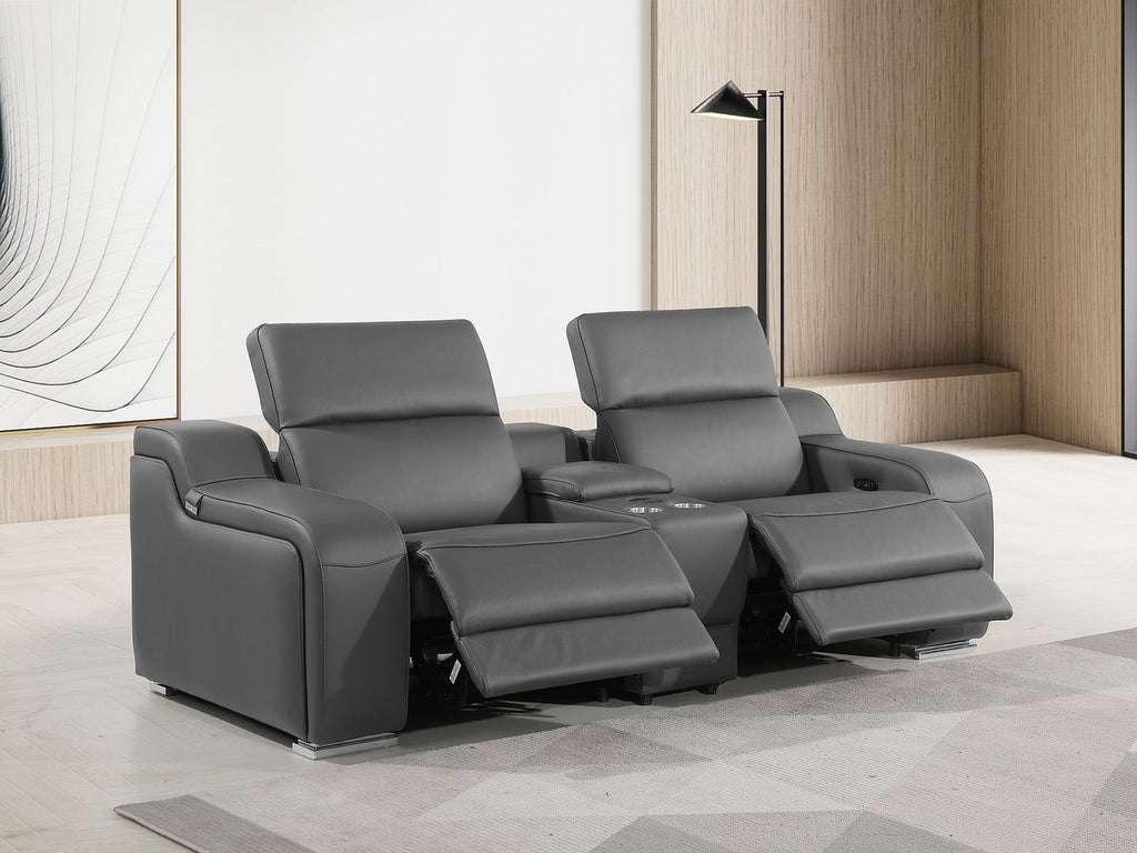 1116 Divanitalia 3-Piece Modular Power Reclining Console Loveseat in Top Grain Italian Leather with 2 Power Recliners & Power Headrests