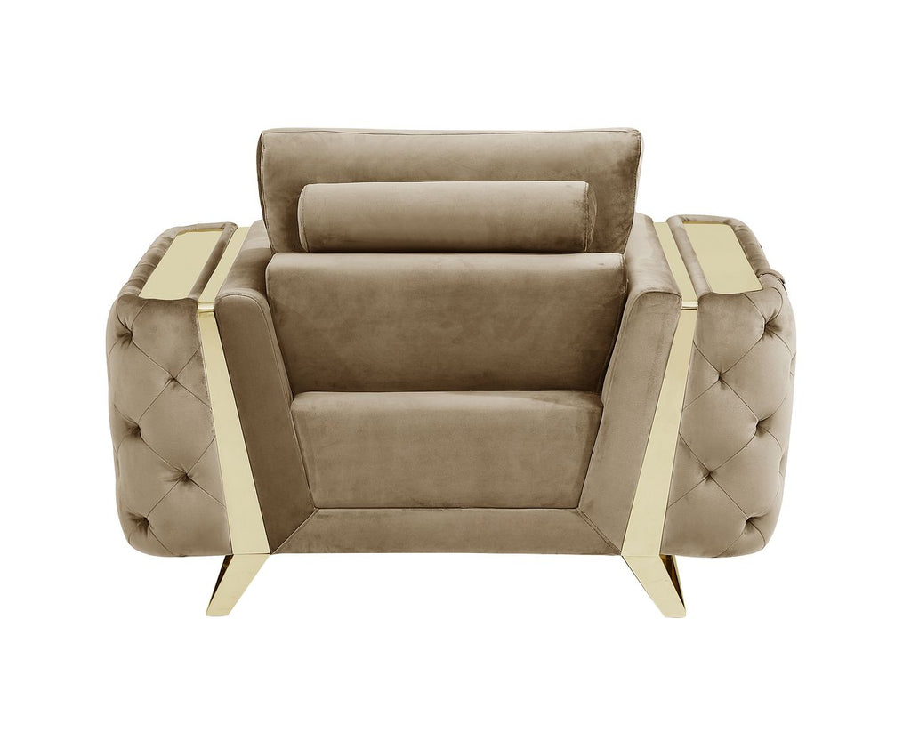 1051 Divanitalia Beige Chair in Velvet Fabric - Cream - SKU 1051-BEIGE-CH - view 4