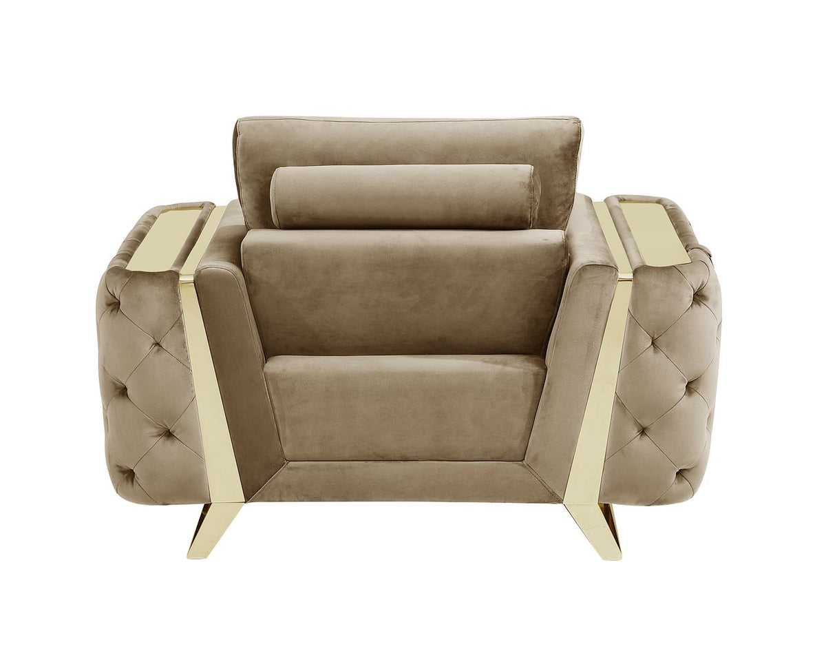 1051 Divanitalia Beige Chair in Velvet Fabric - Cream - SKU 1051-BEIGE-CH - view 4