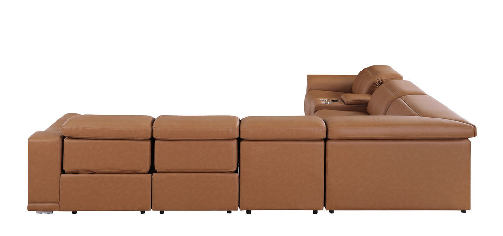 9762 Divanitalia 7-Piece L-Shaped Top Grain Italian Leather Sectional Sofa with 3 Power Recliners