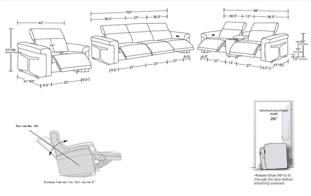 1126 Divanitalia 7-Piece Modular Power Reclining Sofa, Loveseat & Chair Set in Top Grain Italian Leather with 6 Power Recliners & Power Headrests - White - SKU 1126-WHITE-7.6-HT-3PC - view 17