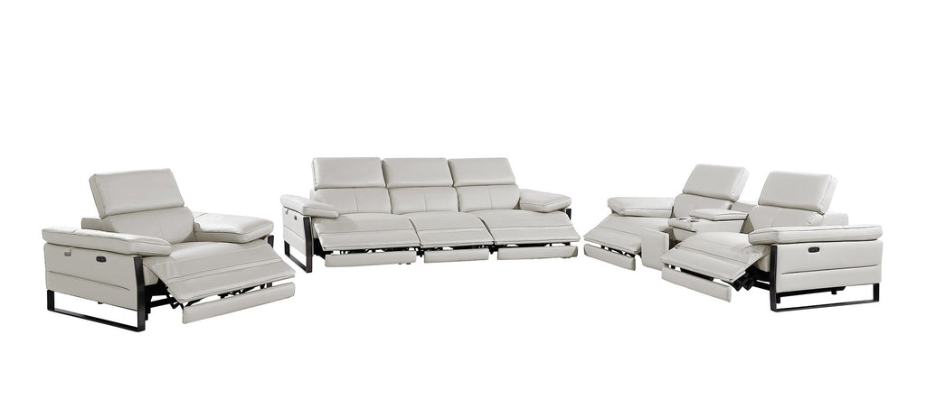 1246 Divanitalia Modular Power Triple Reclining Sofa, Console Loveseat, and Chair Set with Power Headrests - Top Grain Italian Leather - Light Grey - SKU 1246-LT-GREY-7.6-HT-3PC - view 4