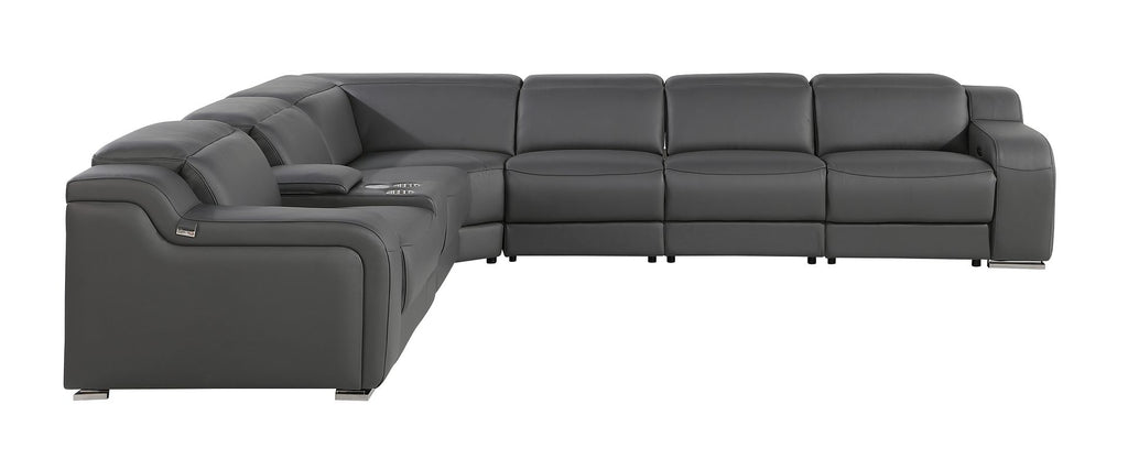 1116 Divanitalia 7-Piece L-Shaped Sectional Sofa in Top Grain Italian Leather with 3 Power Recliners & Power Headrests - Dark Grey - SKU 1116-DK-GREY-7PC-3PWR-SECTIONAL- GROUP - view 5