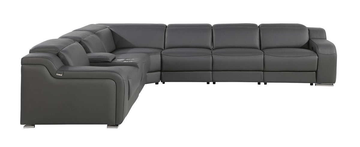 1116 Divanitalia 7-Piece L-Shaped Sectional Sofa in Top Grain Italian Leather with 3 Power Recliners & Power Headrests - Dark Grey - SKU 1116-DK-GREY-7PC-3PWR-SECTIONAL- GROUP - view 5