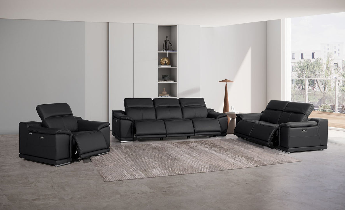 9762 Divanitalia 6-Piece Modular Power Reclining Sofa, Loveseat and Chair Set with 6 Power Recliners in Top Grain Italian Leather - Black - SKU 9762-BLACK-6.6-HT-3PC - view 2