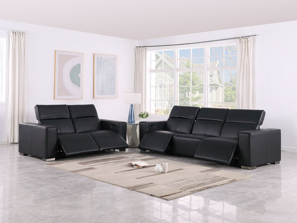 1208 Leather Reclining Set - Sofa & Loveseat with 4 Power Recliners - Black - SKU 1208-BLACK-5.4-HT-2PC - view 2