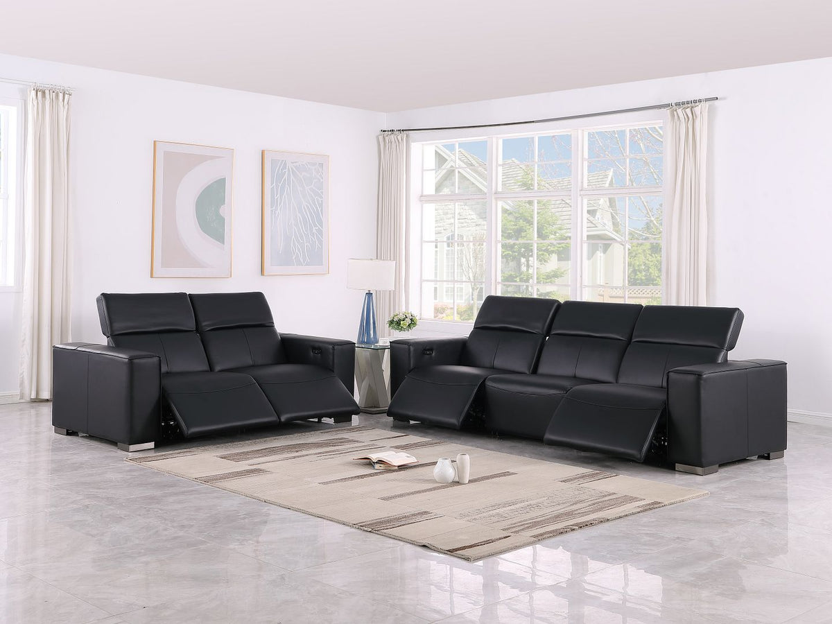 1208 Leather Reclining Set - Sofa & Loveseat with 4 Power Recliners - Black - SKU 1208-BLACK-5.4-HT-2PC - view 2