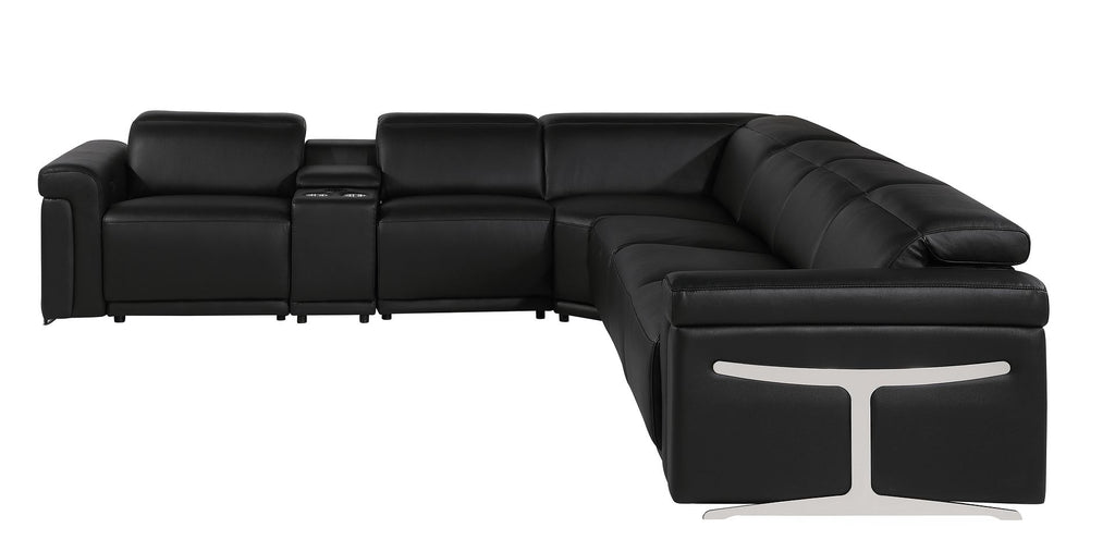 1126 Divanitalia 7-Piece L-Shaped Sectional Sofa in Top Grain Italian Leather with 4 Power Recliners & Power Headrests - Black - SKU 1126-BLACK-SEC-7PC-4PWR-SECTIONAL - GROUP - view 4