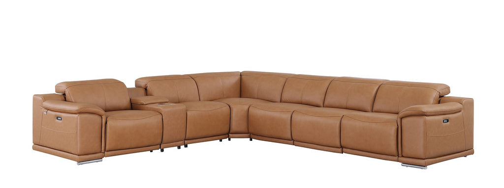 9762 Divanitalia 7-Piece L-Shaped Top Grain Italian Leather Sectional Sofa with 3 Power Recliners