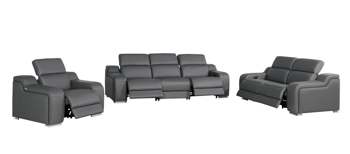 1116 Divanitalia 6-Piece Modular Power Reclining Sofa, Loveseat & Chair Set in Top Grain Italian Leather with 5 Power Recliners & Power Headrests - Dark Grey - SKU 1116-DK_GREY-6.5-HT-3PC - view 4