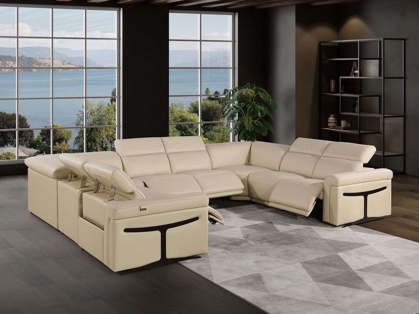 1126 Divanitalia 8-Piece U-Shaped Sectional Sofa in Top Grain Italian Leather with 4 Power Recliners & Power Headrests