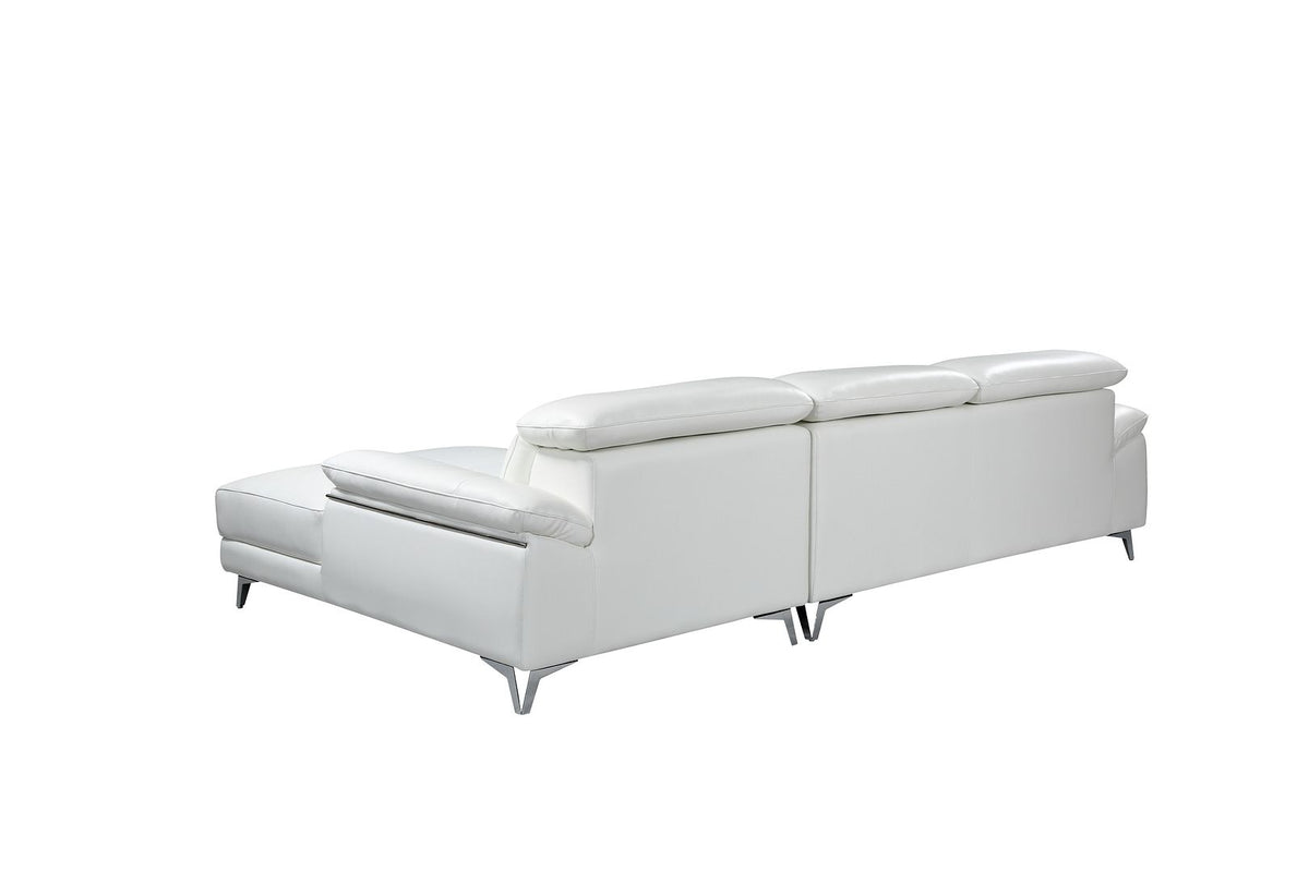 727 Divanitalia Right Arf Facing Sectional Sofa with Adjustable Headrest in Top-grain Italian Leather - White - SKU 727-Sectional-RAF-CHAISE-WHITE - view 3